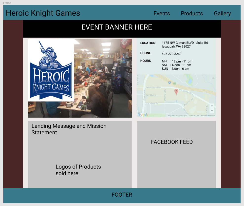 Early Design Mockup of Heroic Knight Games